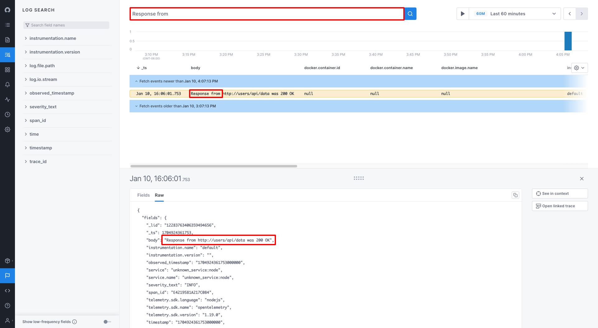 Response from search