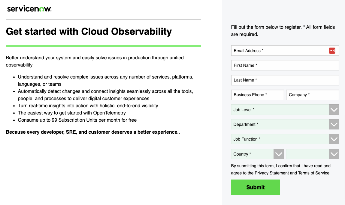 Cloud Observability account sign up